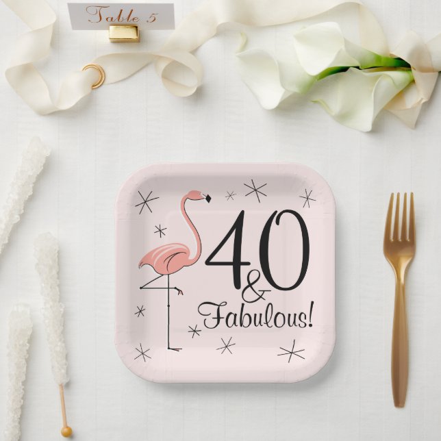 Plato De Papel Flamingo Rosa 40 y Fabulous square (Boda)
