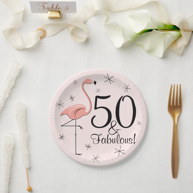 Plato De Papel Flamingo Rosa 50 y Fabulous paper plate (Boda)