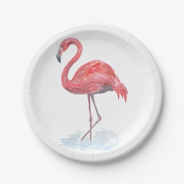 Plato De Papel Flamingo rosa, acuarela. (Anverso)