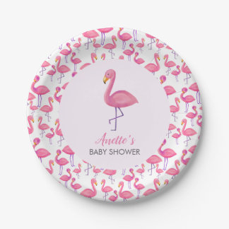 Plato De Papel Flamingo rosa Baby Shower moderno