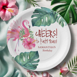 Plato De Papel Flamingo rosa de cumpleaños tropical