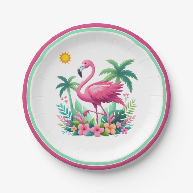Plato De Papel Flamingo rosa de Florida/Tropical (Anverso)