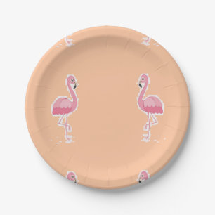 Plato De Papel flamingo rosa en naranja pálido