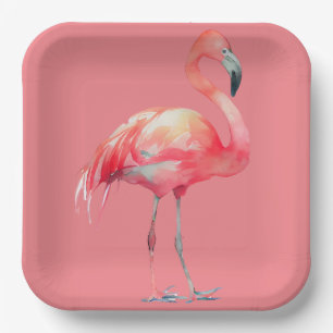 Plato De Papel Flamingo rosa en placa de papel rosa