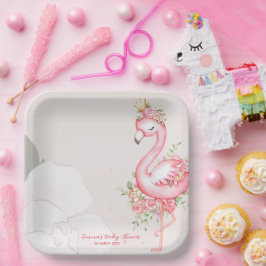 Plato De Papel Flamingo rosa Es un Baby Shower Chica