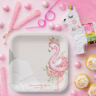 Plato De Papel Flamingo rosa Es un Baby Shower Chica