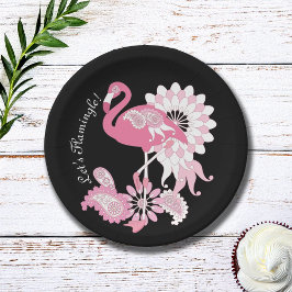 Plato De Papel Flamingo rosa paisley negro moderno