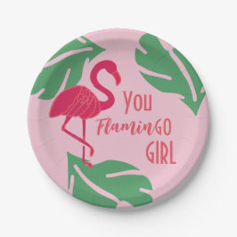 Plato De Papel Flamingo rosa tropical