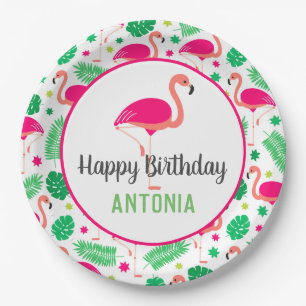 Plato De Papel Flamingo rosa tropical Cumpleaños personalizado