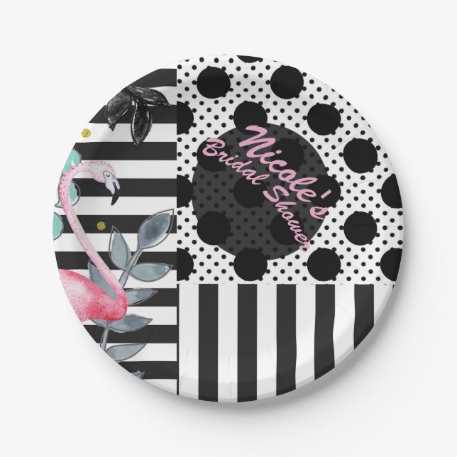 Plato De Papel Flamingo rosa verano Polka Dot Funky Fiesta (Anverso)