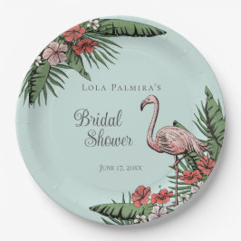 Plato De Papel Flamingo Rosado Tropical Hibiscus Bridal Shower