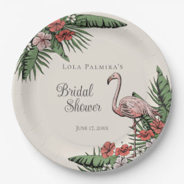 Plato De Papel Flamingo Rosado Tropical Hibiscus Bridal Shower