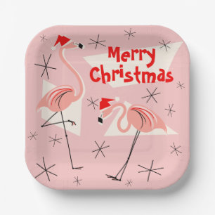 Plato De Papel Flamingo Santas