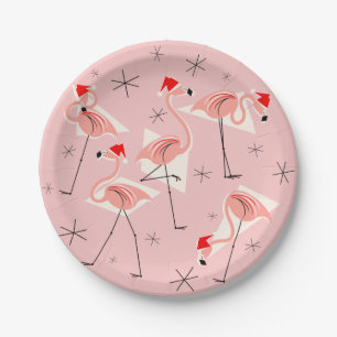 Plato De Papel Flamingo Santas Placa de papel rosa