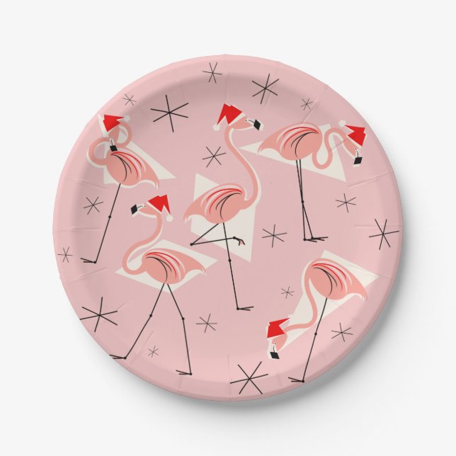 Plato De Papel Flamingo Santas Placa de papel rosa (Anverso)