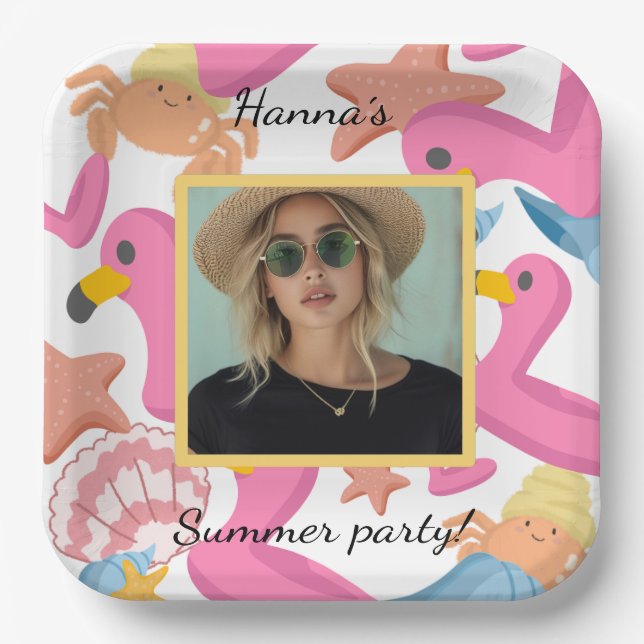 Plato De Papel Flamingo summer party photo (Anverso)