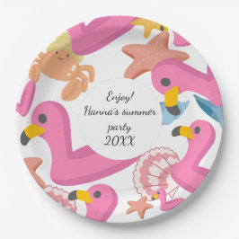 Plato De Papel Flamingo summer party text