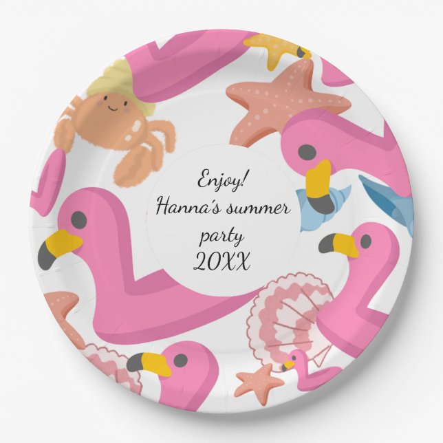 Plato De Papel Flamingo summer party text (Anverso)