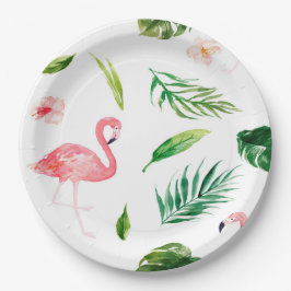 Plato De Papel Flamingo tropical