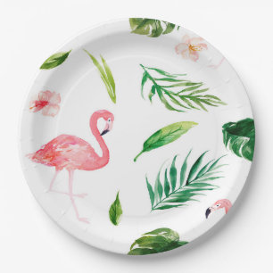 Plato De Papel Flamingo tropical