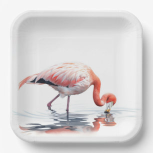 Plato De Papel Flamingo tropical