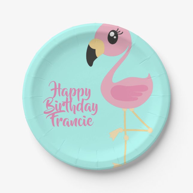 Plato De Papel Flamingo Tropical 1ª Placas de Cumpleaños (Anverso)