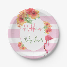 Plato De Papel Flamingo Tropical Baby Shower de banda rosa