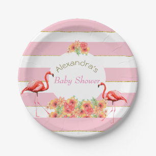 Plato De Papel Flamingo Tropical Baby Shower de banda rosa