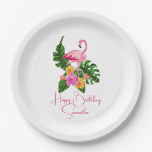 Plato De Papel Flamingo Tropical Beach Birday Party Personalizado