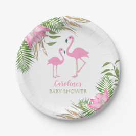Plato De Papel Flamingo Tropical Color Floral Baby Shower