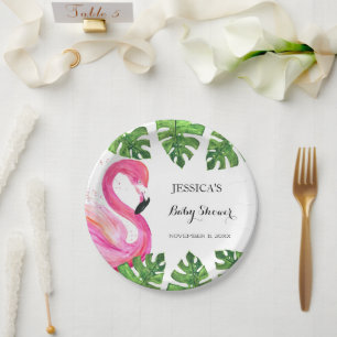 Plato De Papel Flamingo Tropical deja Fiesta de Baby Shower