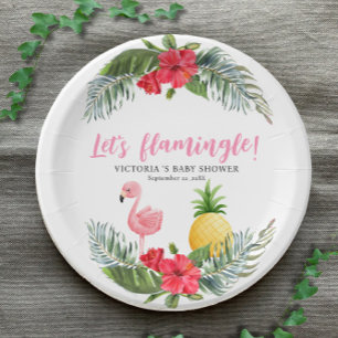 Plato De Papel Flamingo Tropical es un Baby Shower Chica