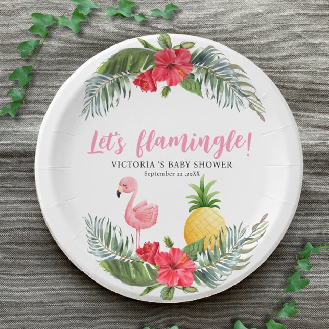 Plato De Papel Flamingo Tropical es un Baby Shower Chica (Subido por el creador)