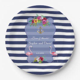 Plato De Papel Flamingo Tropical Floral Luau Navales Stripes Boda