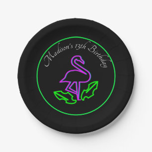 Plato De Papel Flamingo tropical Neon Fiesta Glow Fiesta Adolesce
