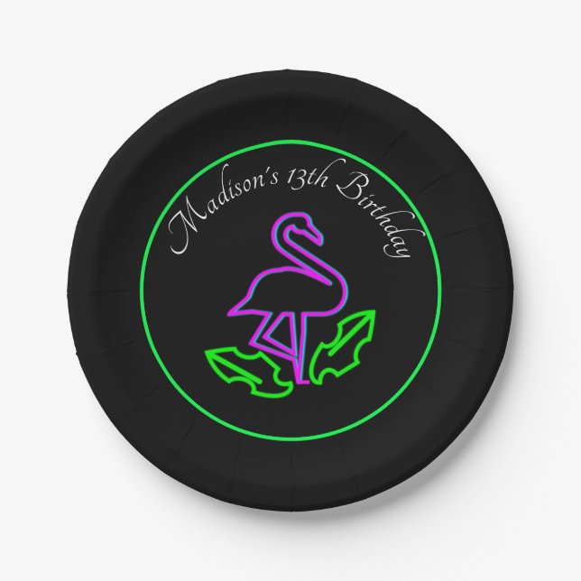 Plato De Papel Flamingo tropical Neon Fiesta Glow Fiesta Adolesce (Anverso)