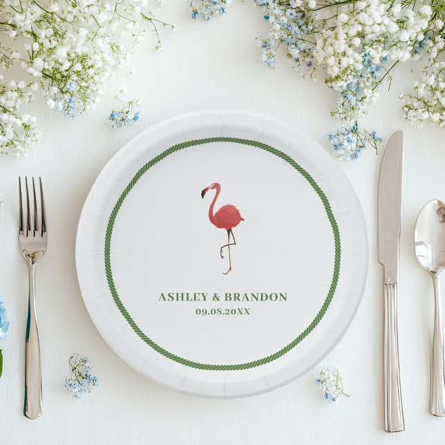 Plato De Papel Flamingo Tropics Beach Coastal Retro Wedding (Subido por el creador)