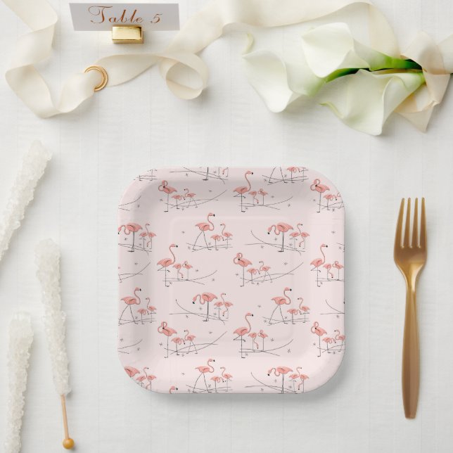 Plato De Papel Flamingos Pink Multi square (Boda)