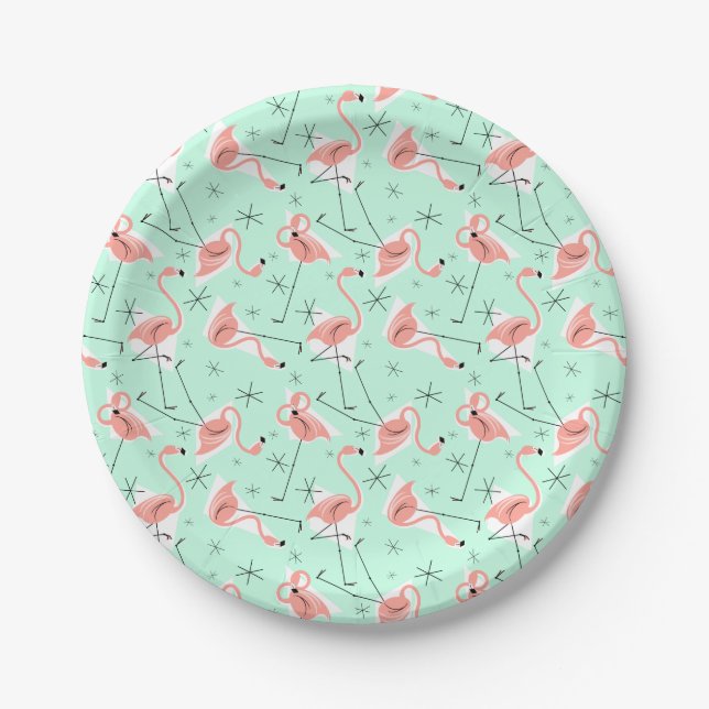 Plato De Papel Flamingos Retro Green Multi (Anverso)