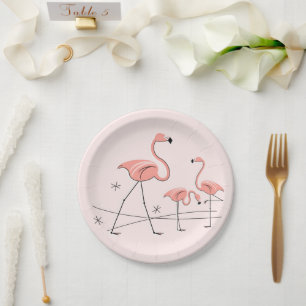 Plato De Papel Flamingos Trío rosa 2 placa de papel