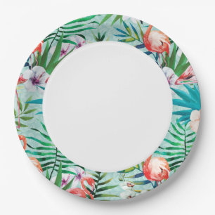 Plato De Papel Flamingos y Palm Trees Luau Plates
