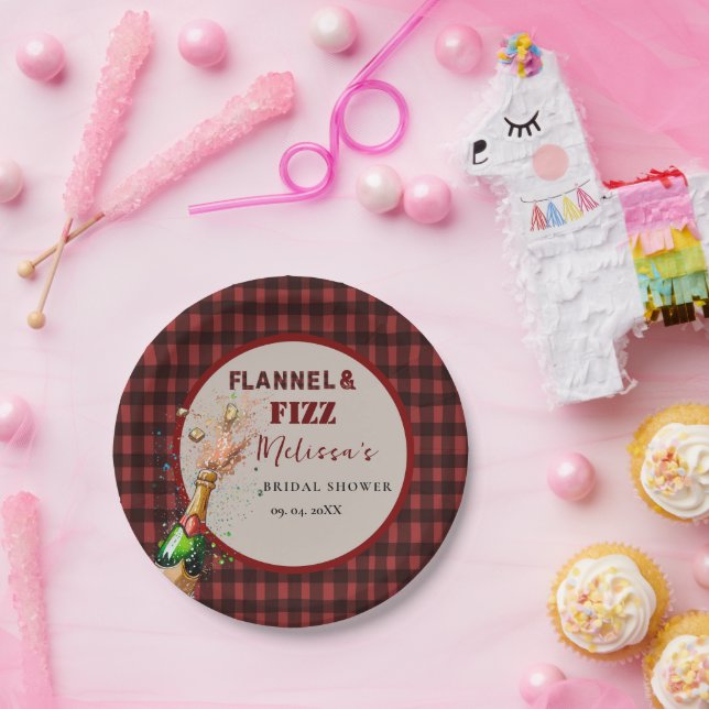 Plato De Papel Flannel & fizz invierno ducha de novia roja y negr (Fiesta)