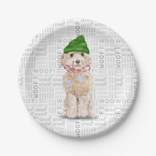 Plato De Papel Fleas Navidog Navidades Cockapoo Santa