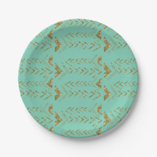 Plato De Papel Flechas atractivas de la acuarela del oro de la