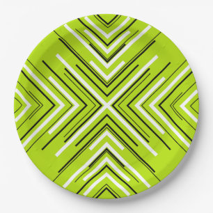 Plato De Papel Flechas en verde limón, negro y blanco