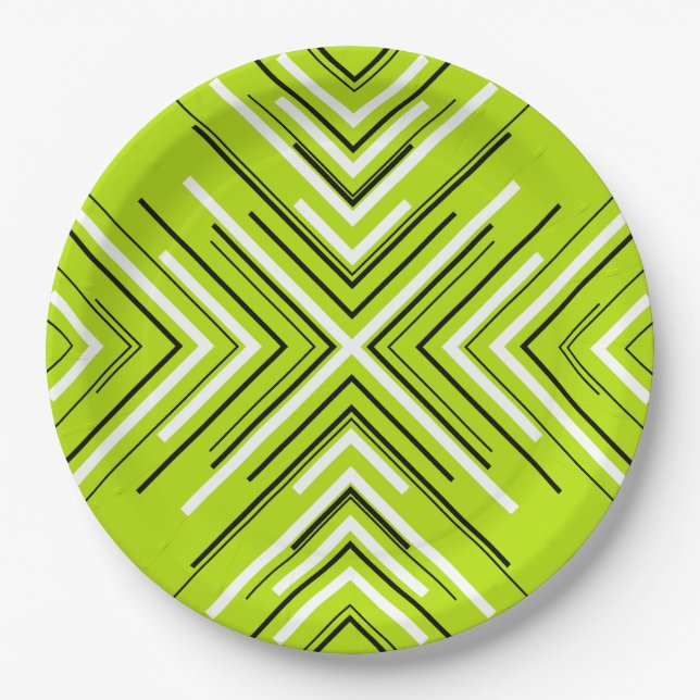 Plato De Papel Flechas en verde limón, negro y blanco (Anverso)