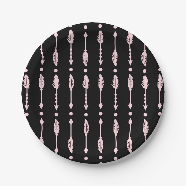 Plato De Papel Flechas rosadas y negras Fiesta de cumpleaños de W (Anverso)