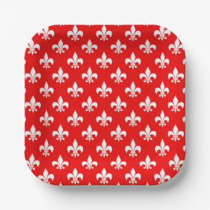Plato De Papel Fleur-de-lis blanco rojo