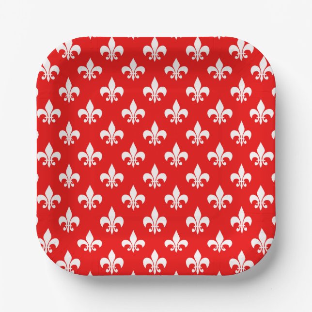 Plato De Papel Fleur-de-lis blanco rojo (Anverso)