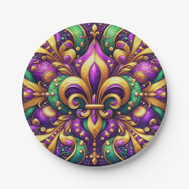 Plato De Papel fleur de lis mardi gras (Anverso)